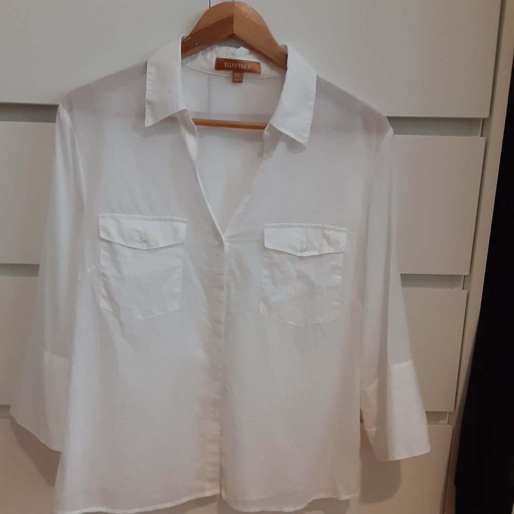 Ellen Tracy white cotton blouse 3/4 sleeve